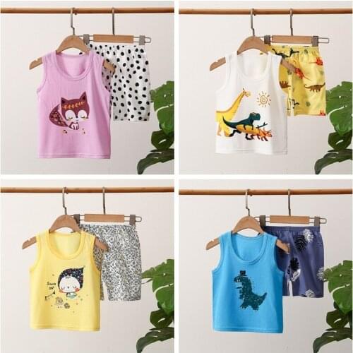 Big Girls Vest Set Infantil Summer Clothes Baby Boys Cartoon Sleeveless Suit Kids Clothes Children Set Baby Pure Cotton Suit