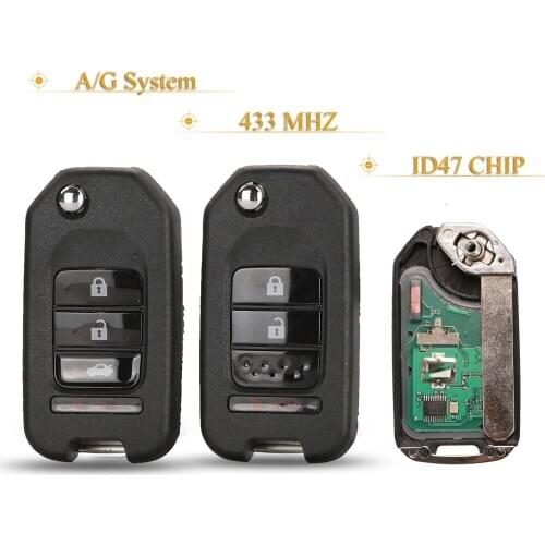 Kutery 3/4 Buttons Remote Car Key Fob 433Mhz ID47 Chip A/G System For Honda GREIZ Civic City XRV Vezel Full Key
