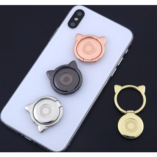 Little Devil Metal Back Cell Phone Holder Cat Ear Finger Grip 360 Degree Rotating Ring Buckle Creative Bracket Back Sticker