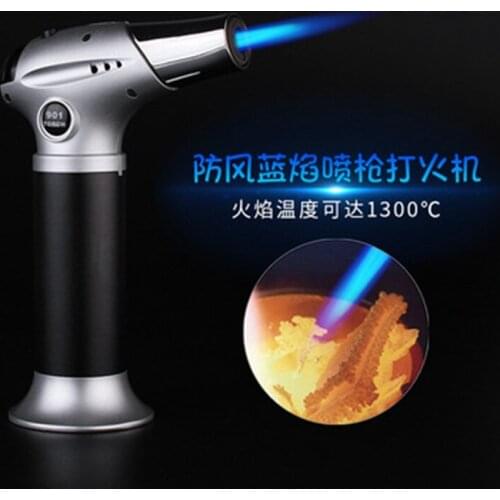 Metal Windproof Fixed Flame Firepower Fierce Blue Flame Gas Lighter Outdoor Fire Fashion Spray Gun Kitchen Lgniter