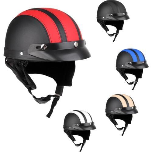 PU Leather Motorcycle Helmets Bike Bicycle Cycling Riding Helmet Open Half Face Detachable Visor & Scarf Men Women