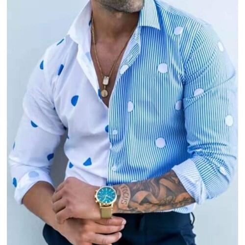 England Style Casual Loose Mens Shirts polka dot striped Print Long Sleeve Tops 2021 Summer Men Clothing Fashion Streetwear