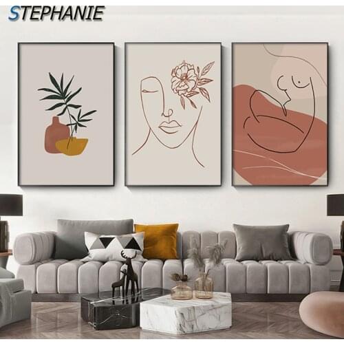 Boho Canvas Painting Abstract Line Sun Wall Art Posters N Prints Mid Century Modern Minimalism Wall Pictures Bedroom Decoration