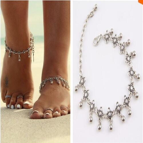 New Charm Anklets for Women Vintage Foot Jewelry Ancient Silver Plated Flower Ankle Chain