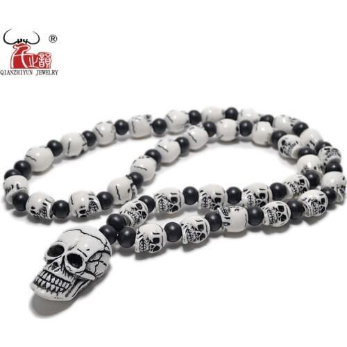 FX802 Hot Imitation bone necklace non-mainstream man sautoir skull beaded necklace Europe United States hip hop pendant necklace