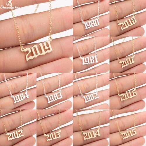1980-2019 Birth Year Necklace for Women Fashion Number Collier Stainless Steel Jewelry Special Date Year Pendant Necklaces Gift