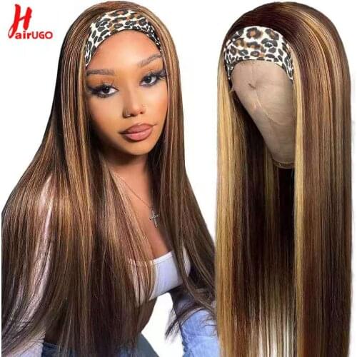 Highlight Headband Wigs Brazilian Straight Human Hair Wigs Ombre Remy Glueless Wig Full Machine Made Wig For Black Women HairUGo