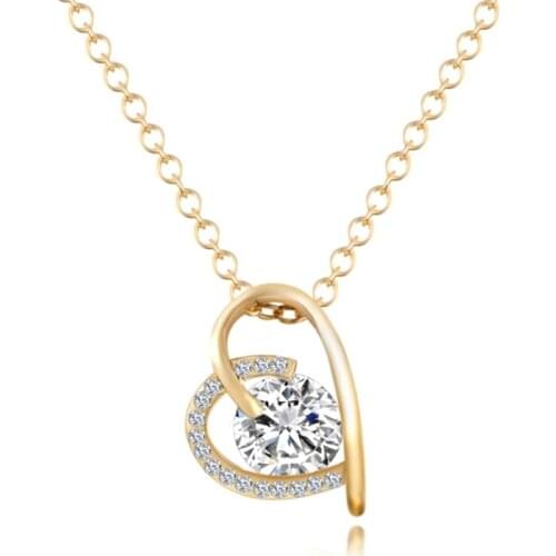 Valentines Day gift new hot layer gold silver color diamante heart zircon pendant concise cute max necklace colar