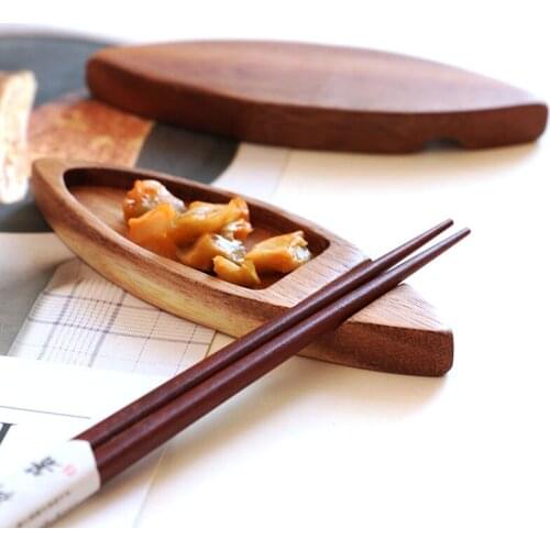 Japanese Acacia Wood Seasoning Saucer Antique Dual-use Chopsticks Rack Small Dish Solid Wood Small Sauce