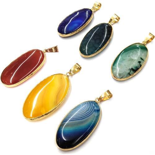 Natural Stone Agates Pendant Charms Pendants for Jewelry Making DIY Necklace Size 22x45 mm