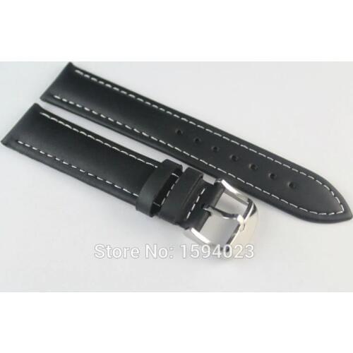 19mm (Buckle18mm) PRC200 T095417 T41 T461 High Quality Silver Buckle + Black Genuine Leather White line Watch Bands Strap