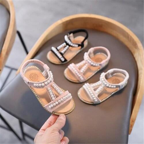 2021 hot Girls Fashion pearl sandals summer fashion Breathable girl Princess shoes Soft-soled non-slip Beach shoes size 21-30