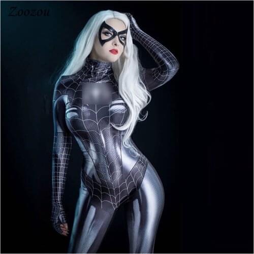 Sexy Spider Exotic Cosplay Jumpsuit Costumes Women Open Crotch Rompers Men Tights Role Playing Black Cat Halloween Custom MJ