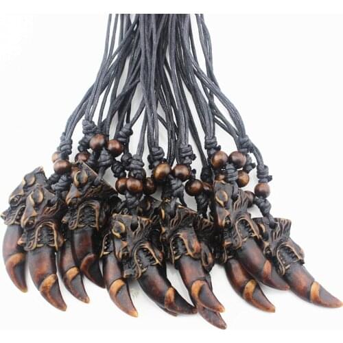 SENHUA! Wholesale 12PCS Faux Yak Bone Carved Cool Dragon Totem Teeth Pendants Necklaces Amulets Gifts MN278