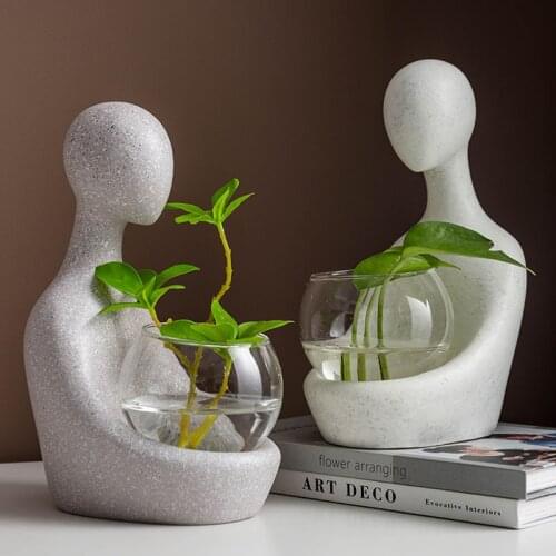 Nordic Abstract Art Character Statue Creativity Living Room Office Desktop Hydroponics Plant Flower Pot Home Decor Accessories