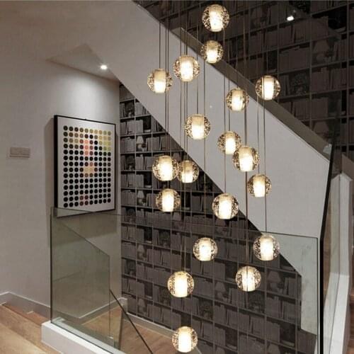 Modern Crystal Ball Pendant Lights Home Luxury Decor Pendant Lamp Living Room Restaurant Hotel Villa Stairs Hanging Lamp Fixture