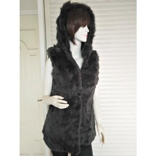 Special Offer Genuine Rabbit Fur Vest Women Natural Fur coat Real Fur Vest Hooded sleeveless DiscountedNew Winter Free Shipping