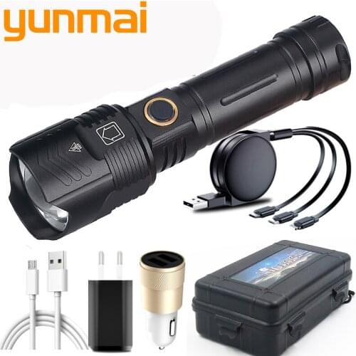9-cell XHP100 LED Flashlight USB Rechargeable Power Bank 18650 26650 Battery Flashlight Zoom Aluminum Lantern 30W Night Walking