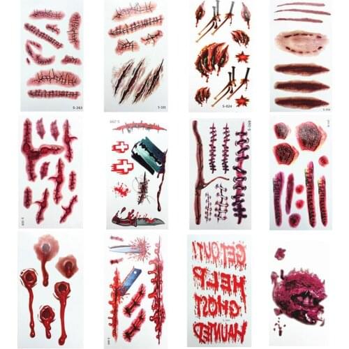 3D Halloween Bloody Scar Temporary Tattoo Sticker Cosplay Body Art Makeup Decal татуировки временные