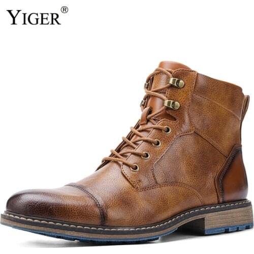 YIEGR Mens Martins Boots Genuine Leather Tooling Boots Man Casual Fashion retro boots Male Vintage Non slip Ankle Boots 2021