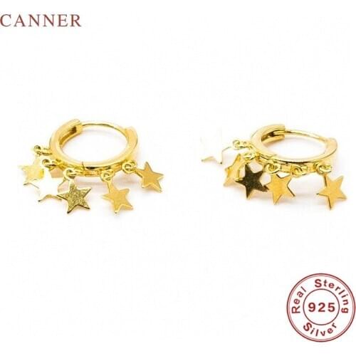 CANNER Real 925 Sterling Silver Earrings For Women Five-pointed Star Tassel Earrings Hoops Zircon Korean Gold Jewelry Pendientes
