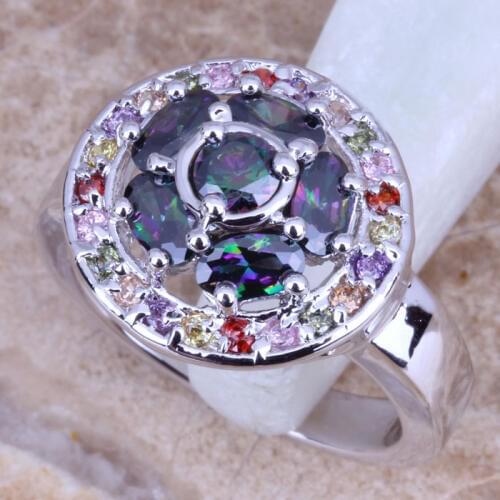 Rainbow Cubic Zirconia Multigem Silver Plated Womens Ring Size 6 / 7 / 8 / 9 E804