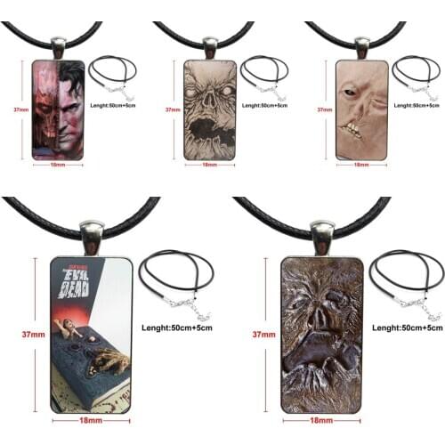 Evil Dead In Book Of The Dead Necklace With Steel Plated Glass Cabochon Choker Long Pendant Rectangle Necklace For Wedding