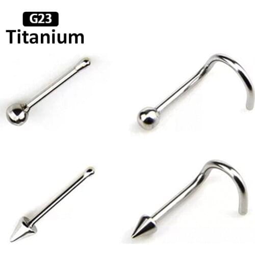 1ps G23 titanium nose nail classic straight rod curved rod tip shape round style body Piercing jewelry 18G