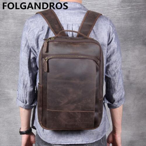 2020 Brand Crazy Horse Leather Vintage Backpack Originally Handmade Top Cowskin Backpack Male High Quality School Computer Pack
