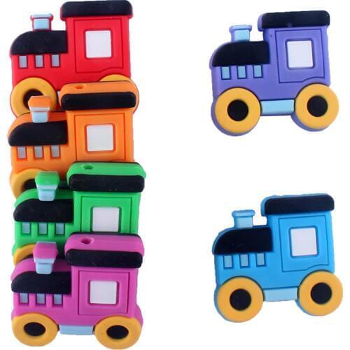 5pcs Train Teether Beads Pendant Accessory DIY Pacifier Teething Clip Baby Boy Girl Nursing Bracelet Toy