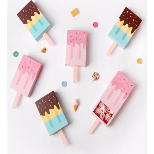 5Pcs Ice Cream Shape Gift Boxes Baby Shower Birthday Party Candy Box Cartoon Drawer Gift Bag for Kids Party Christmas Favor Box