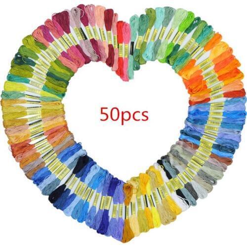 50pcs Multicolor Cotton Cross Stitch Threads Sewing Skeins Embroidery Thread Floss Skein Kit Craft DIY Sewing Tool