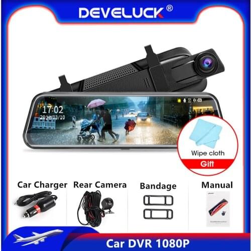 Develuck 1080P Touch Screen 10" Car DVR stream media Dash camera Ultra HD night vision dual 1080P Car DVR Rearview mirror camera