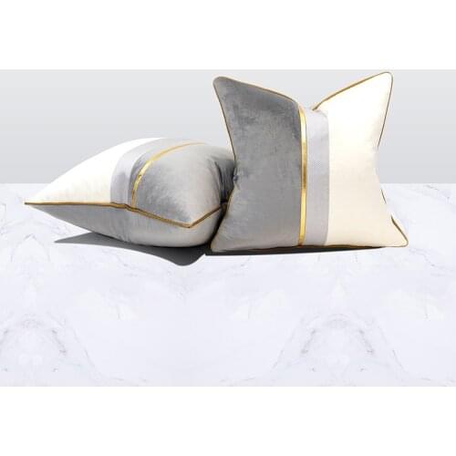 Velvet Leather Patchwork Cushion Covers Navy Blue Yellow Gray Throw Pillow Cases for Living Room Bedroom Sofa Car