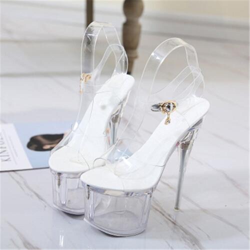 17.5cm sky-high, high-heeled nightclub sandals, model pole dancing shoes, crystal soles sandals