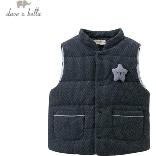 DB15850 dave bella winter kids boys casual stars button padded pockets coat children fashion sleeveless vest