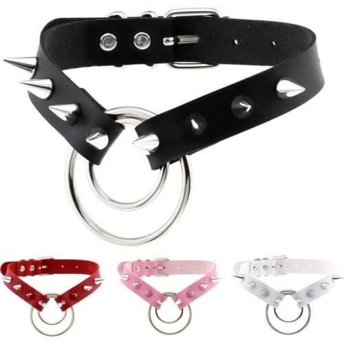 Decopunk Rivet Spike Choker Collar Necklace Egirl Women Emo Punk Goth Jewelry Double Circle Pendant Choker Gothic Accessories