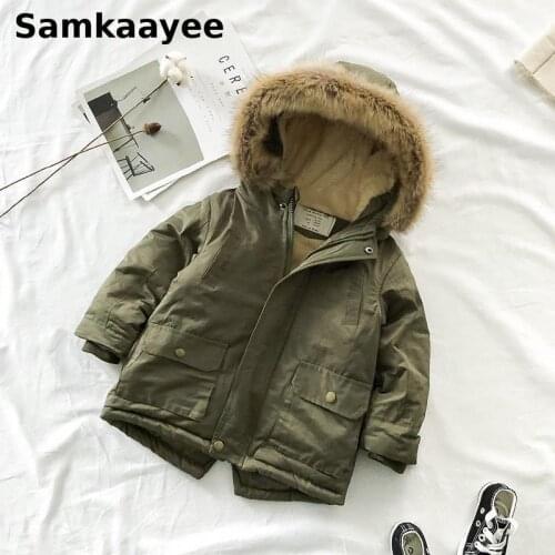3-15y Kids Coat Children Jacket Winter Boys Girls Fur Collar Hooded Parkas Baby Cotton Long Outerwear Zipper Warm Clothing Y66