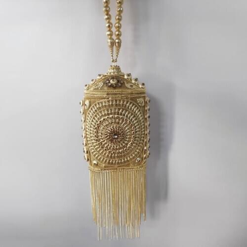 DOYUTIG New Arrival Womens Tassels Diamond Handmade Bags Indian Design Metal Evening Bags For Wedding Lady Antique Handbag F822