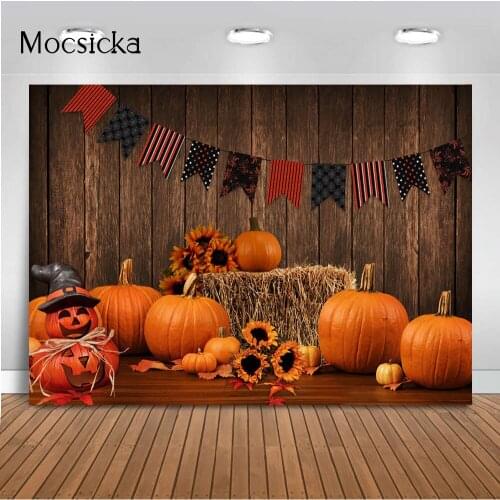 Autumn Barn Backdrop for Photography Rustic Wood Wall Pumpkin Sunflower Children Portrait Photo Background Fall Thanksgiving