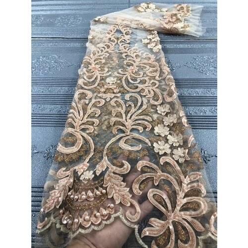 Exquisite 3D applique bead embroidery, fashionable gold thread embroidery, high quality French tulle lace ladies dress skirt