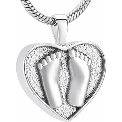 JJ001 Double Baby Feet In My Heart Stainless Steel Cremation Necklace Pendant Engravable Memorial Urn Jewelry For Women
