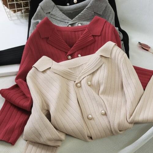 Spring Autumn Women Knitted Cardigans Coat V-Neck Double-breasted Sweater Cardigan Jacket Female Long Sleeve Short Coat AB1737