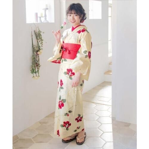 Hot Japanese Traditional Kimono Formal Dress Yukata Women Firework Festival Travel Cloth Cotton Fabric Cosplay Clothe With Belt