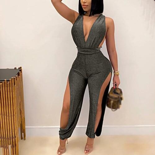 Backless Sexy Deep V-neck Lantern Jumpsuit Womens High Waist Belted Hollow Out Clubwear Party Pants Romper Jumpsuit