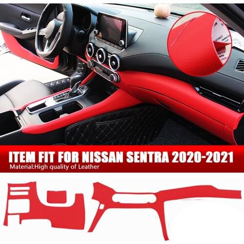 Red Dashboard Panel Decorative Strip Cover Leather Central Control Dashboard Sticker for Nissan Sentra 2020-2021