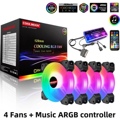120mm PC Fans, Computer Case Fans for Desktops Adjustable RGB High Performance and Quiet CPU PC Cooling Fan Coolmoon