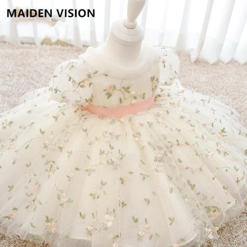Floral embroidery summer Girl Dress Christening gown for infant Wedding Dresses tutu princess1st birthday party Baby Girl Dress