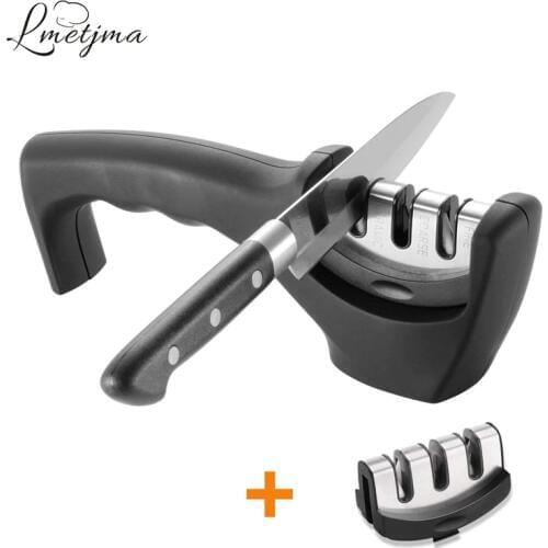 LMETJMA Knife Sharpener with 1 More Replace Sharpener Stainless Steel Ceramic Knife Sharpening Stone Tungsten Diamond Sharpener