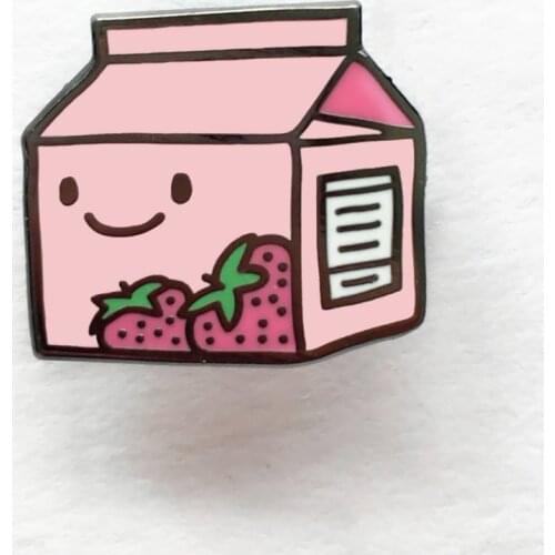 Small Cute Pink Strawberry Milk Hard Enamel Pin Fashion Cartoons Pastel Fruit Medal Brooch Lapel Backpack Pins Decor Unique Gift